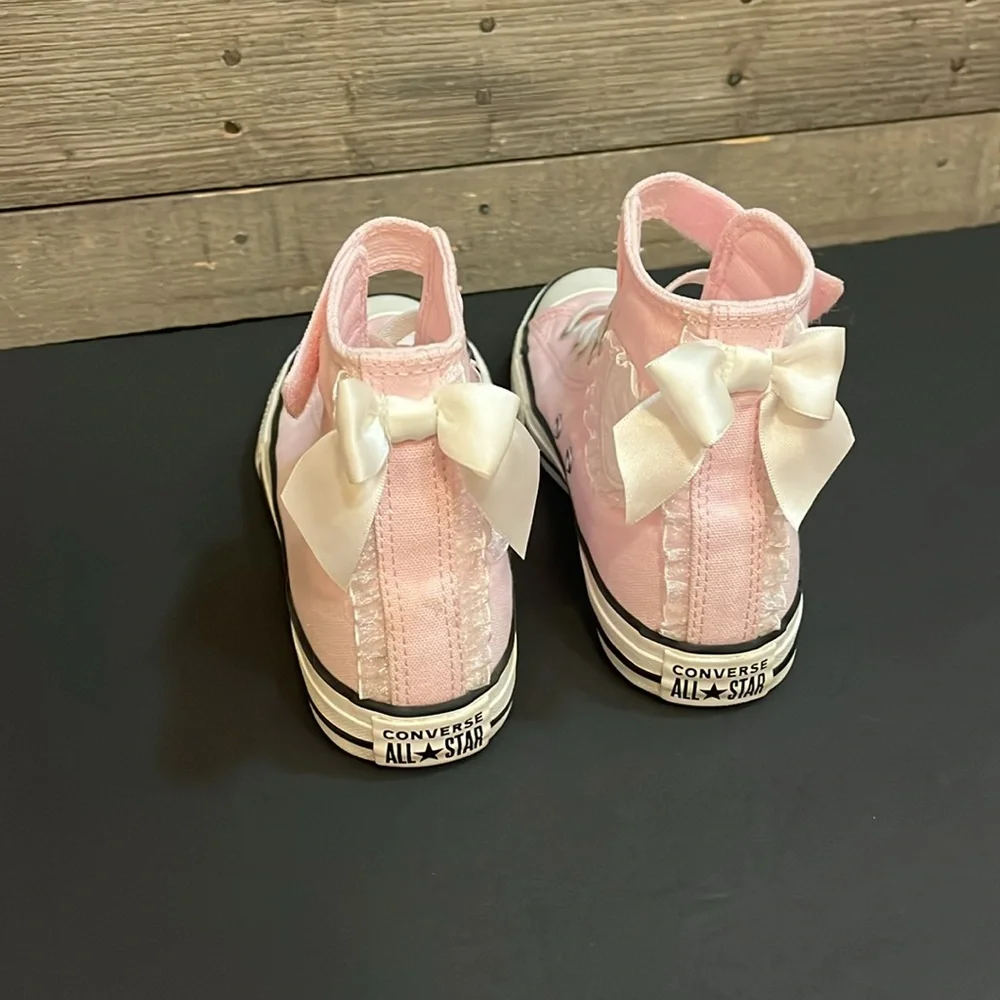 Converse pink girly shoes frilly coquette lace pretty bows back to school cool